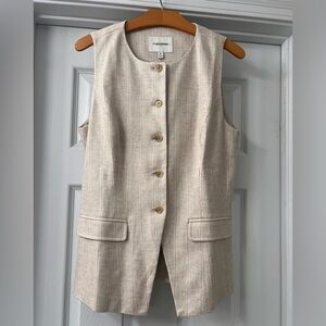 NWT Banana Republic Light Tan Linen Sleeveless Vest w/ Pinstripes Sz Medium